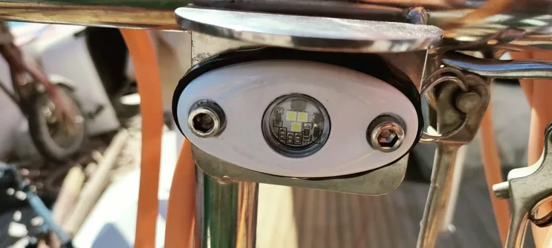 Felitsata II Yacht Photos Pics LED light fixture on a 2011 Hanse 62 DS yacht deck.