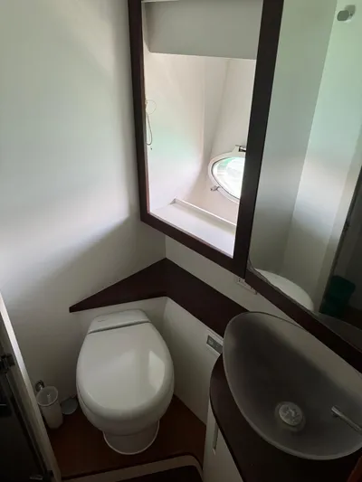  Yacht Photos Pics Luxury yacht bathroom interior with modern fixtures, Pershing 56, 2006 model.