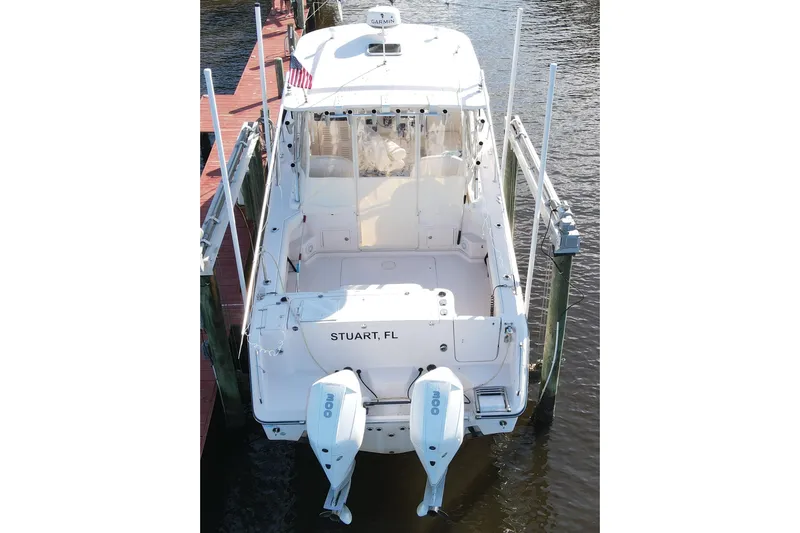 Kristy Lynn Yacht Photos Pics 2010 Grady-White Express 330 boat docked with twin outboard engines, Stuart, FL.