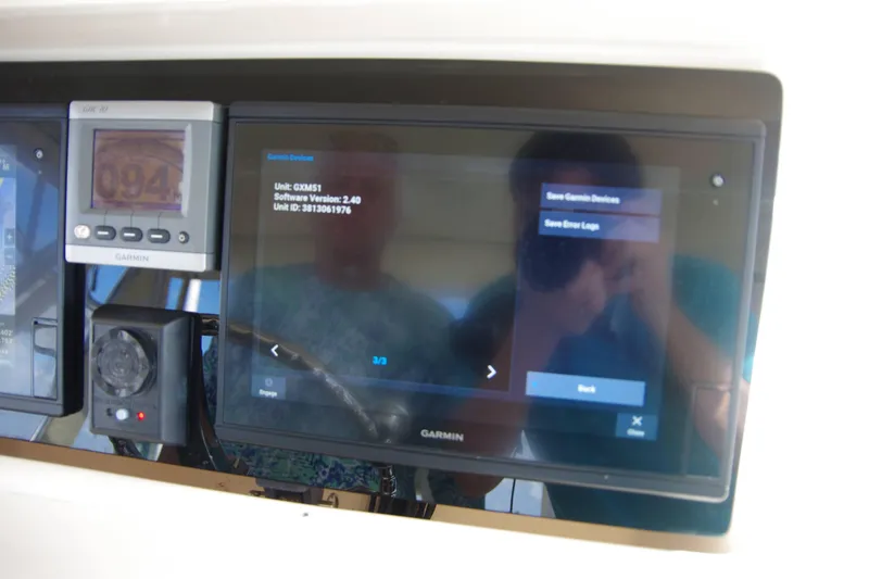 Kristy Lynn Yacht Photos Pics Garmin navigation system on 2010 Grady-White Express 330 boat dashboard.