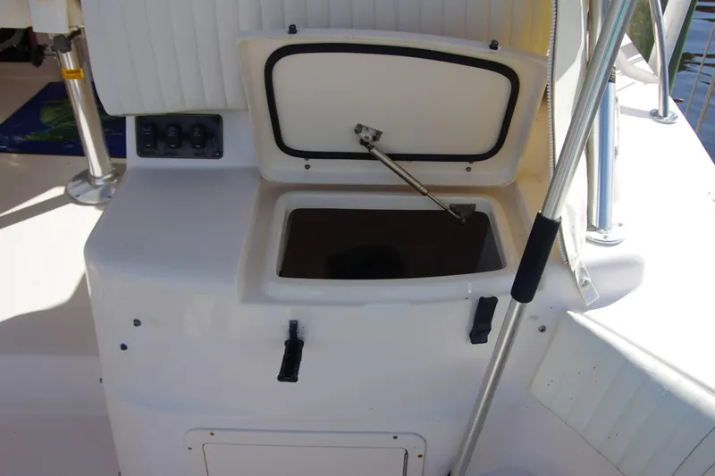 Kristy Lynn Yacht Photos Pics Open storage compartment on 2010 Grady-White Express 330 boat deck.