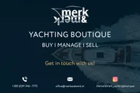 Yachting boutique advertisement with contact details and a Performance e801 yacht image.