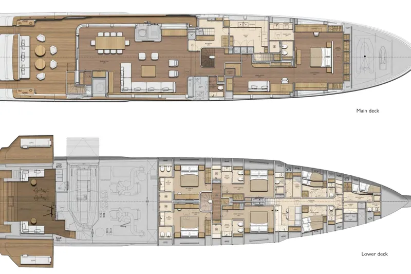 Sd132 Yacht Photos Pics Floor plan of 2028 Sanlorenzo SD132 yacht, showcasing main and lower decks.