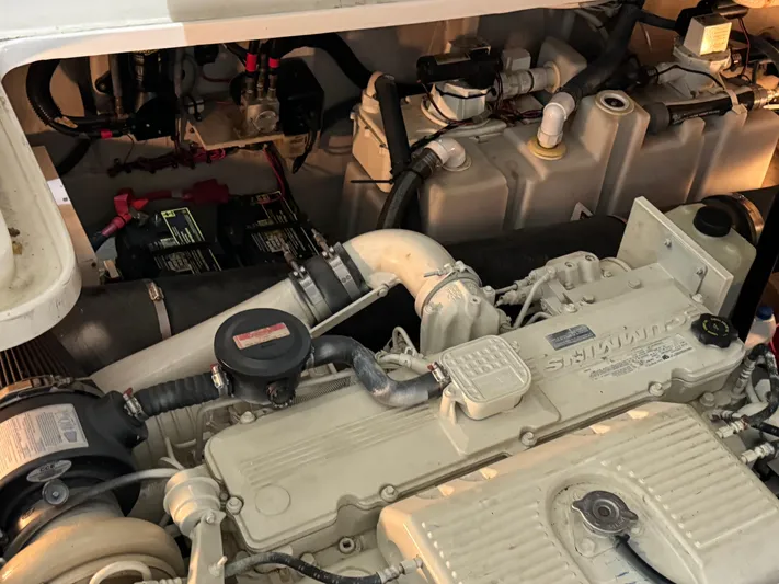  Yacht Photos Pics Engine compartment of a 2007 Sea Ray 44 Sundancer boat.