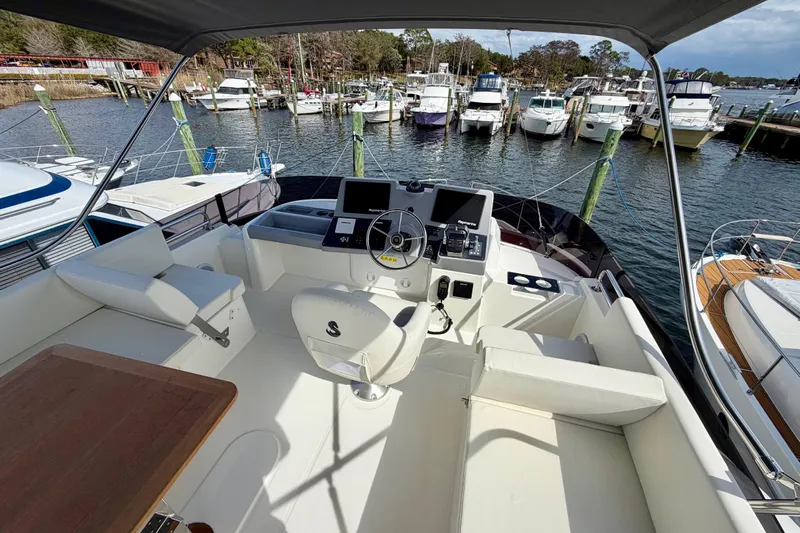  Yacht Photos Pics 2026 Beneteau Swift Trawler 41 Flybridge, featuring helm station and marina view.
