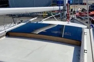 Latte Yacht Photos Pics 1987 Nauticat 38 sailboat deck with solar panel installation.