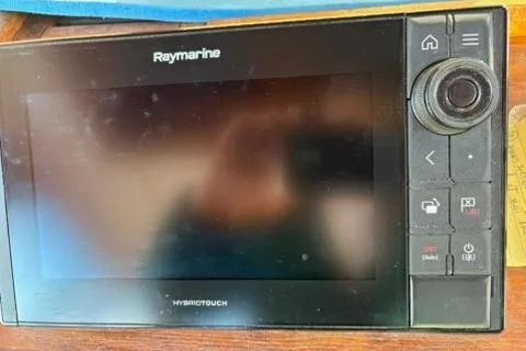 Latte Yacht Photos Pics Raymarine HybridTouch display on 1987 Nauticat 38 sailboat dashboard.