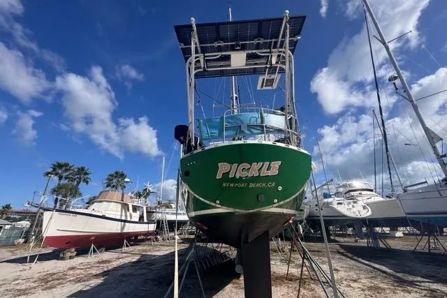 Pickle Yacht Photos Pics Hylas 44 sailboat named "Pickle" on dry dock, Newport Beach, 1989 model.