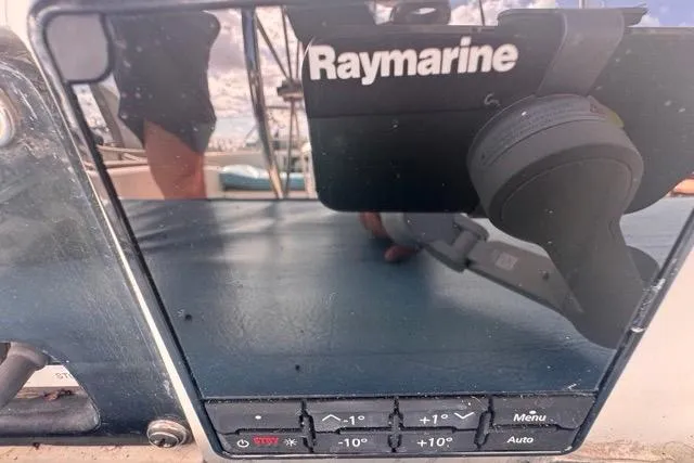 Pickle Yacht Photos Pics Raymarine navigation system on a 1989 Hylas 44 sailboat dashboard.