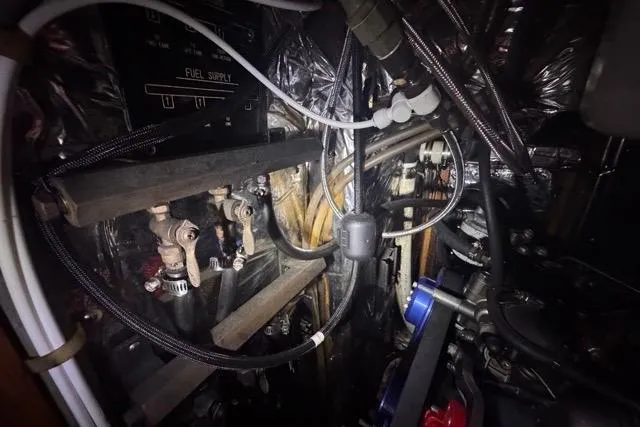 Pickle Yacht Photos Pics Engine room of a 1989 Hylas 44 yacht with fuel supply system.