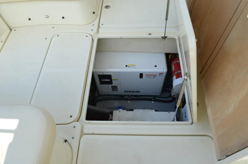  Yacht Photos Pics 2016 Chris-Craft Launch 36 engine compartment with Kohler generator and fire extinguisher.