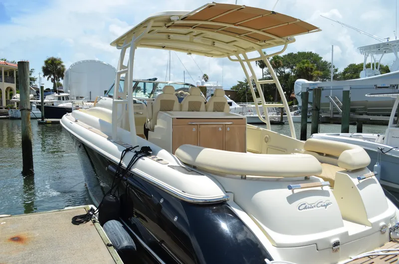  Yacht Photos Pics 2016 Chris-Craft Launch 36 boat docked at marina, featuring elegant design and spacious seating.