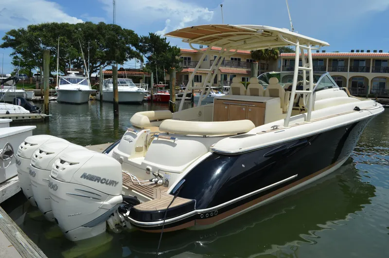  Yacht Photos Pics 2016 Chris-Craft Launch 36 boat docked with triple Mercury engines.