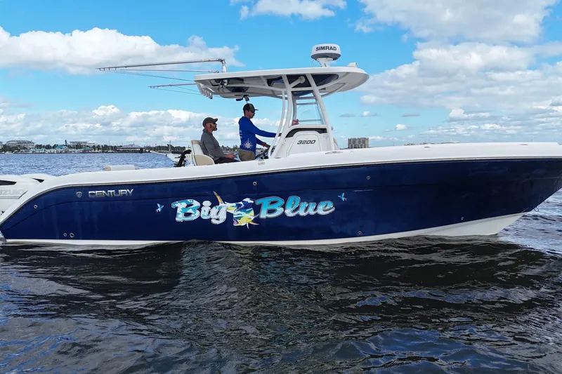 Big Blue Yacht Photos Pics 2017 Century 3200 Center Console boat named "Big Blue" on the water.