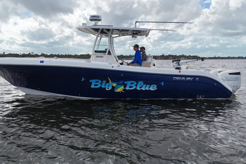 Big Blue Yacht Photos Pics 2017 Century 3200 Center Console boat named "Big Blue" on the water.