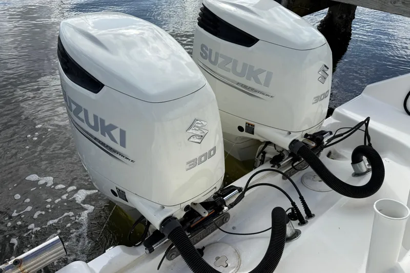 Big Blue Yacht Photos Pics Twin Suzuki 300 outboard engines on a 2017 Century 3200 Center Console boat.