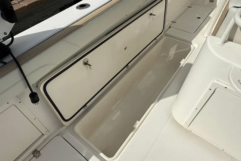 Big Blue Yacht Photos Pics Open storage compartment on a 2017 Century 3200 Center Console boat.