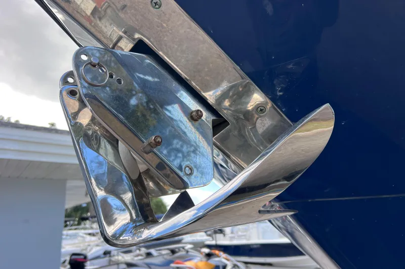 Big Blue Yacht Photos Pics Chrome anchor detail on 2017 Century 3200 Center Console boat.