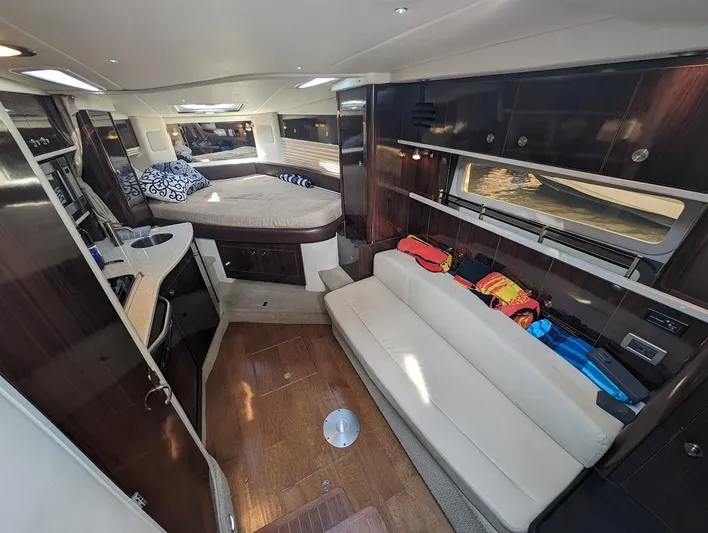 So Lucky Yacht Photos Pics Interior of 2015 Sea Ray 330 Sundancer yacht with modern amenities and cozy seating.