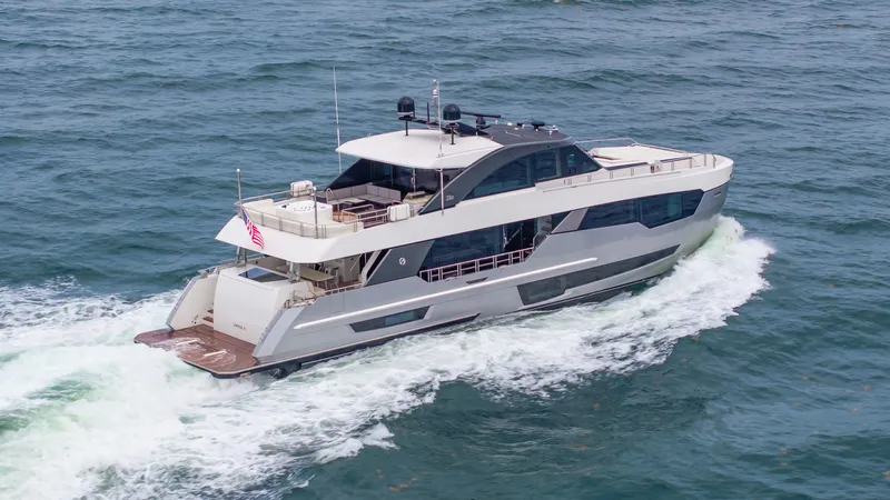 Pinch Me Yacht Photos Pics Ocean Alexander 28R 2021 yacht cruising on open water.