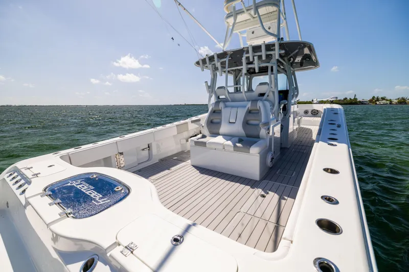  Yacht Photos Pics 2023 Freeman 37 VH boat with spacious deck and seating on open water.