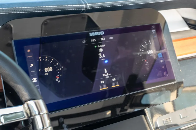  Yacht Photos Pics Dashboard of 2026 Monterey Elite 30 OB boat with Simrad display.