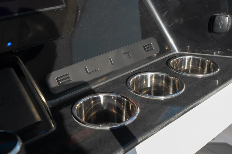  Yacht Photos Pics Dashboard of 2026 Monterey Elite 30 OB with cup holders and USB port.