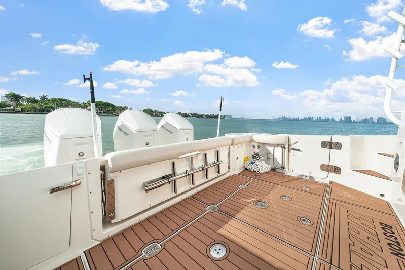  Yacht Photos Pics 2024 Boston Whaler 405 Conquest boat deck with scenic ocean view.