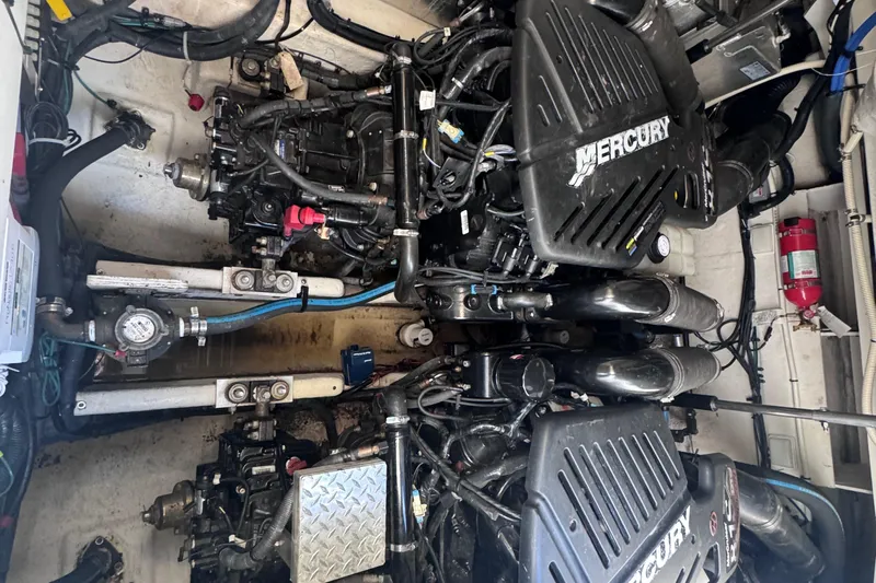  Yacht Photos Pics Engine room of a 2008 Sea Ray 350 Sundancer with Mercury engines.