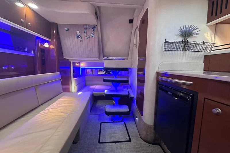  Yacht Photos Pics Interior of 2008 Sea Ray 350 Sundancer yacht with modern lighting and cozy seating.