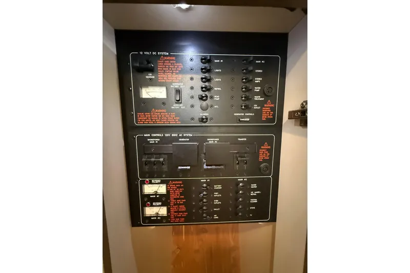 Dream Maker II Yacht Photos Pics Electrical control panel of a 2005 Formula 37 Performance Cruiser boat.