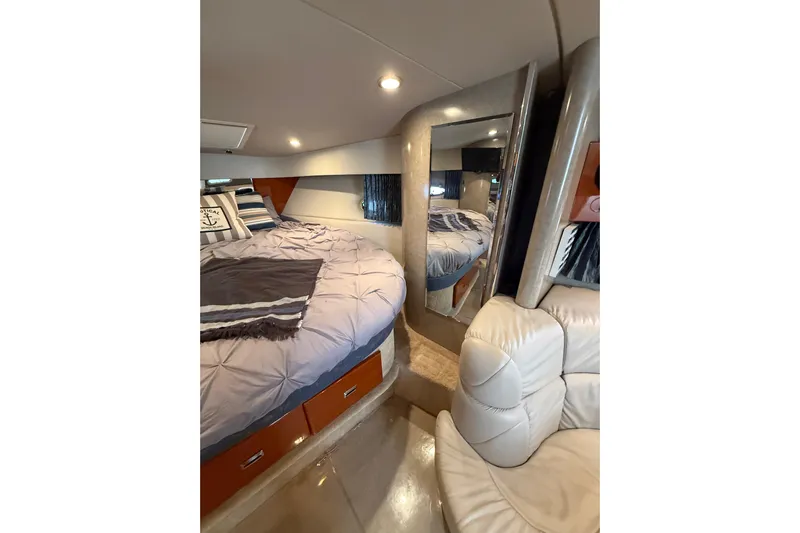 Dream Maker II Yacht Photos Pics 2005 Formula 37 Performance Cruiser interior with cozy bed and elegant seating.