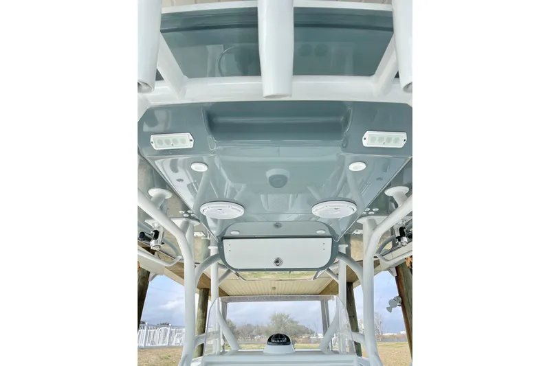  Yacht Photos Pics 2018 Yellowfin 36 Offshore boat interior ceiling with lights and speakers.