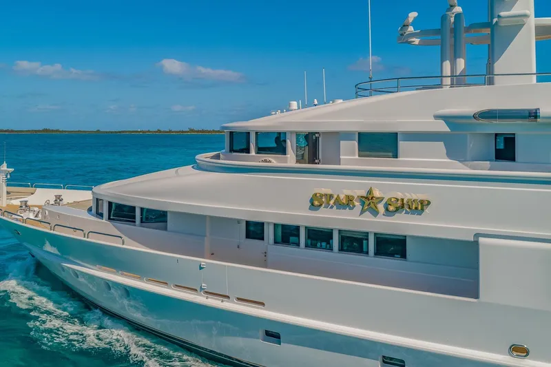 Starship Yacht Photos Pics Luxurious 1988 Van Mill Custom yacht "Star Ship" cruising in clear blue waters.