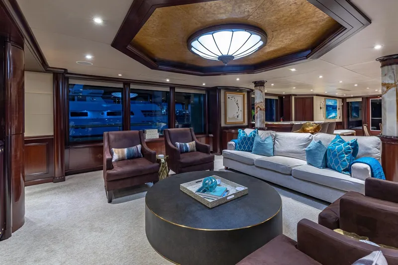 Starship Yacht Photos Pics Luxurious 1988 Van Mill Custom yacht interior with elegant seating and modern decor.