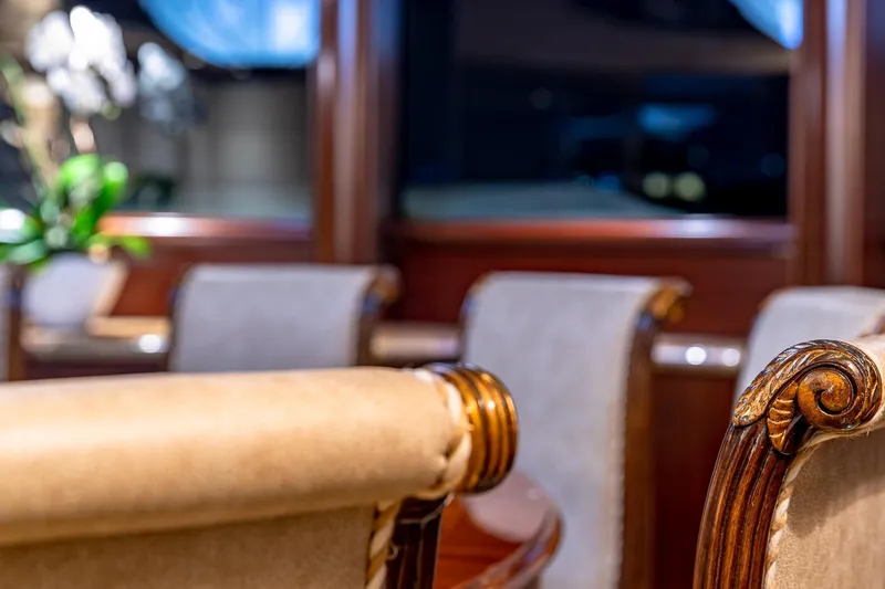 Starship Yacht Photos Pics Luxurious interior of 1988 Van Mill Custom yacht with elegant wooden furniture.