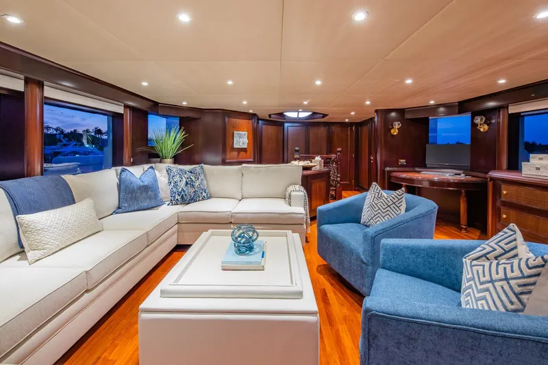 Starship Yacht Photos Pics Luxurious 1988 Van Mill Custom yacht interior with elegant seating and modern decor.