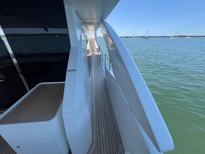 Mastermind Yacht Photos Pics Side deck of 2019 Azimut Grande 27M yacht with ocean view.