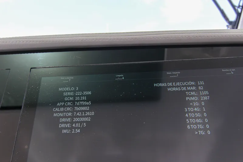  Yacht Photos Pics Display screen showing technical data for a 2023 Regal 38 SAV boat.