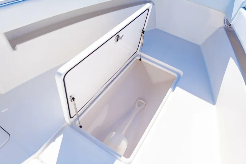 Yacht Photos Pics Open storage compartment on 2015 Invincible 33 Open Fisherman boat.