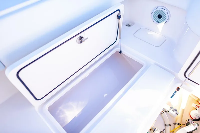  Yacht Photos Pics Open storage compartment on 2015 Invincible 33 Open Fisherman boat.