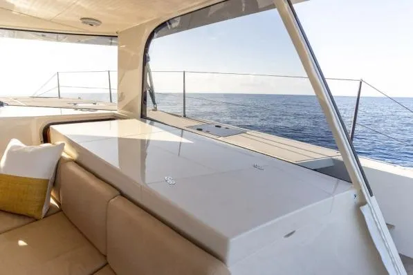 Vandal Yacht Photos Pics Luxurious interior of 2014 Gunboat 55 yacht with ocean view.