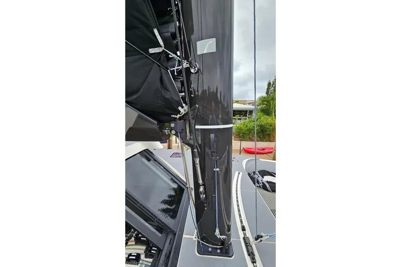 Vandal Yacht Photos Pics Gunboat 55 sailboat mast detail, 2014 model, showcasing rigging and deck features.