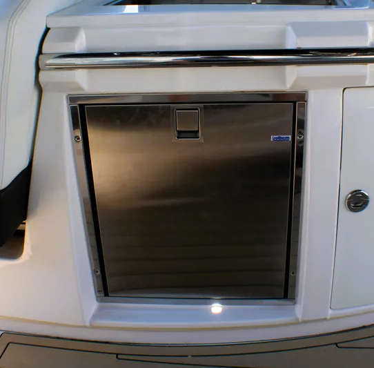 Sea M.a.j.i.c. Yacht Photos Pics Stainless steel appliance on 2022 Regal 33 OBX boat, featuring sleek design and modern finish.