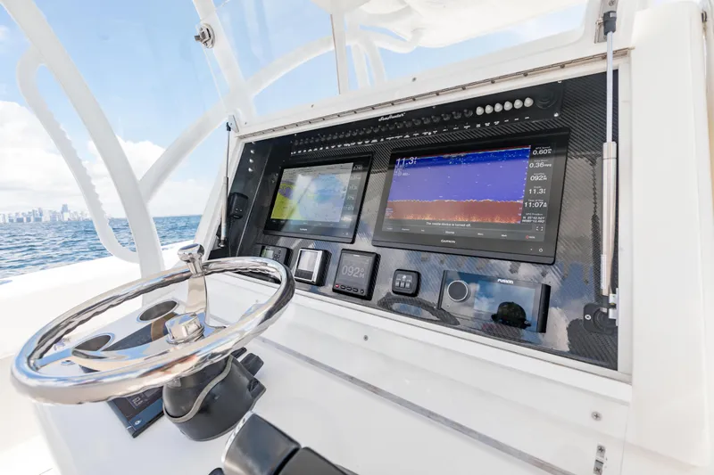  Yacht Photos Pics 2020 SeaHunter 33 Tournament boat dashboard with advanced navigation and control systems.