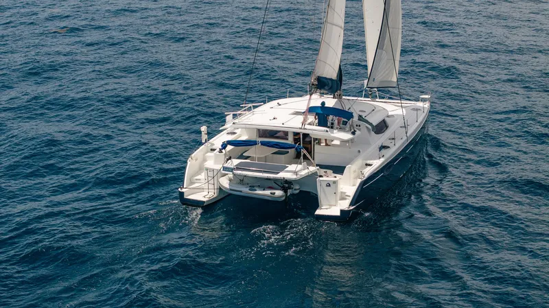 Bellamaggio Yacht Photos Pics 2008 Fountaine Pajot Salina 48 Evolution catamaran sailing on open sea.