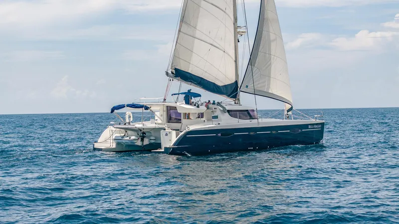 Bellamaggio Yacht Photos Pics Sailing catamaran Fountaine Pajot Salina 48 Evolution, 2008, on open sea.