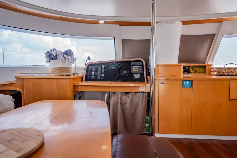 Bellamaggio Yacht Photos Pics Interior of 2008 Fountaine Pajot Salina 48 Evolution yacht with navigation panel.