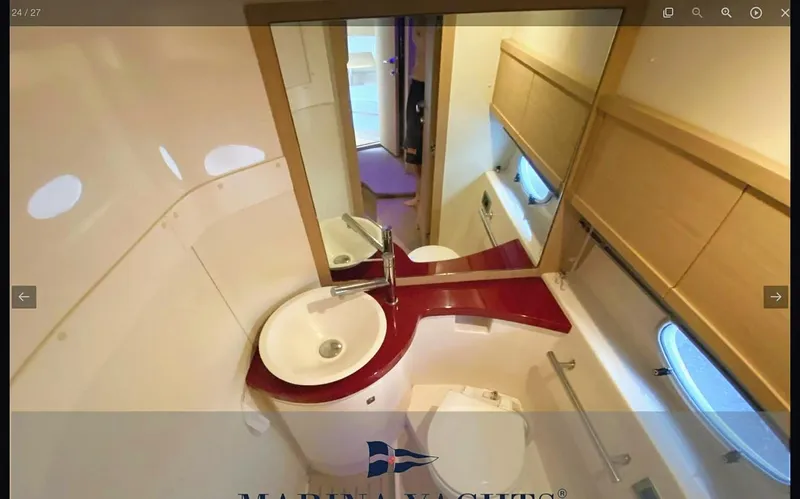  Yacht Photos Pics Bathroom interior of 2008 Sessa Marine C42 HT yacht, featuring modern fixtures and sleek design.