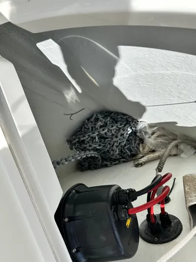 Oceans Edge Yacht Photos Pics Anchor chain and electrical components on 2022 Beneteau Swift Trawler 35 boat.